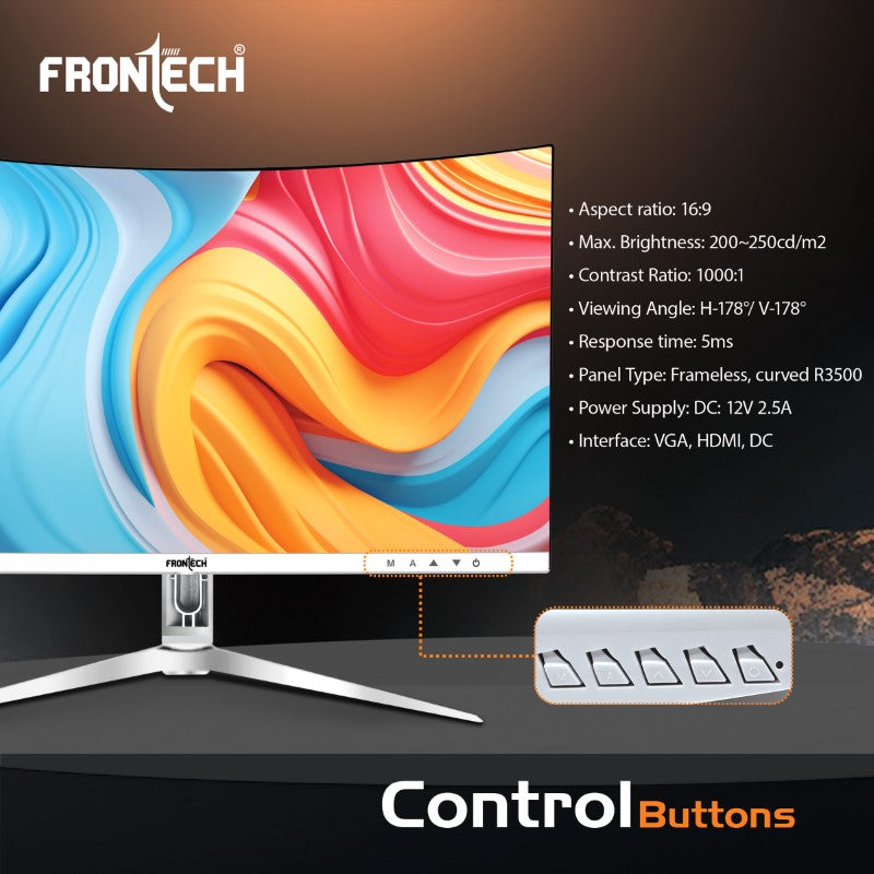 Frontech 22'' Ultima Series Curved LED Monitor | 75Hz, 1920x1080 | 3500R Curve, Bezel-Less Design (MON-0079C) Frontech 22'' Ultima Series Curved LED Monitor | 75Hz, 1920x1080 | 3500R Curve, Bezel-Less Design (MON-0079C)